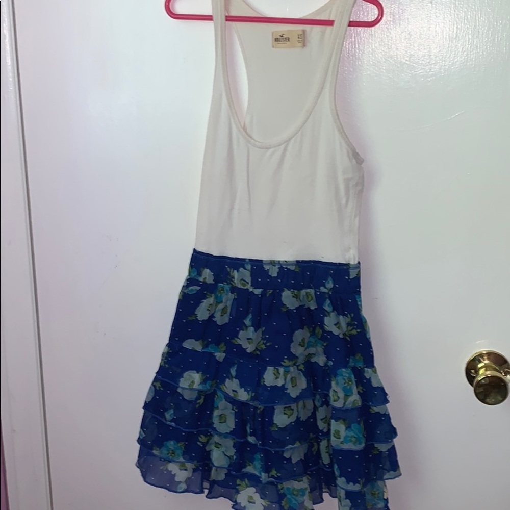 Hollister White and Blue Floral Polkadot Dress